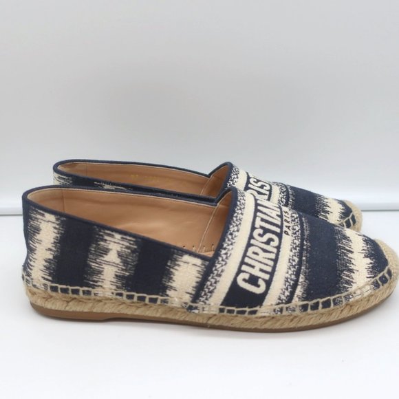 CHRISTIAN DIOR GRANVILLE D-STRIPES LOGO EMBROIDERED ESPADRILLES NAVY SIZE 37 - Picture 2 of 10